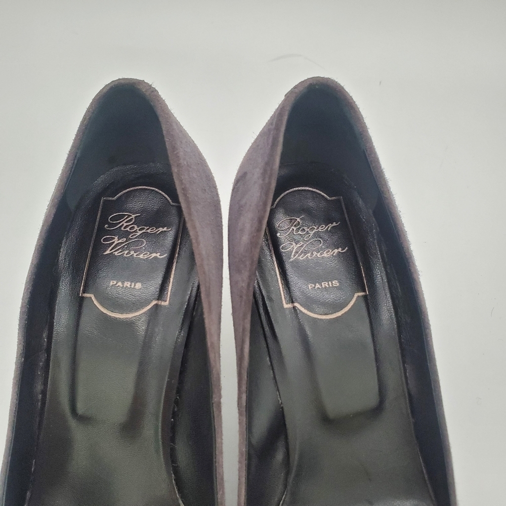 Roger Vivier Trompette Belle Pumps in Grey Suede Heels 38 - Picture 6 of 16